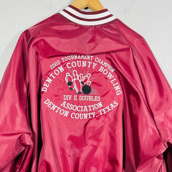 Vintage 2003 Denton Co. Bowling Varsity Jacket Jim Maroon White Jersey Trim - 2X - Picture 2 of 8